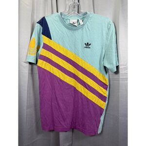 Adidas Shirt Mens Small Teal Purple Yellow Originals Trefoil Colorblock Tee